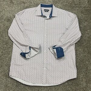 Bugatchi classic fit button up dress shirt geometric circle red white blue print
